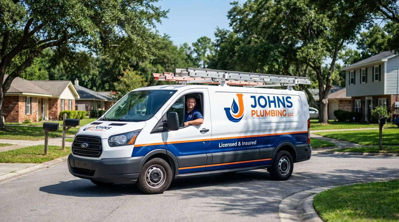 Johns Plumbing LLC service van in Hawarden, IA