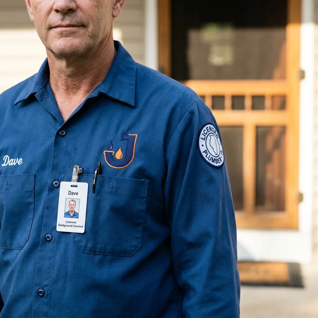 Licensed plumber showing ID badge in Hawarden, IA