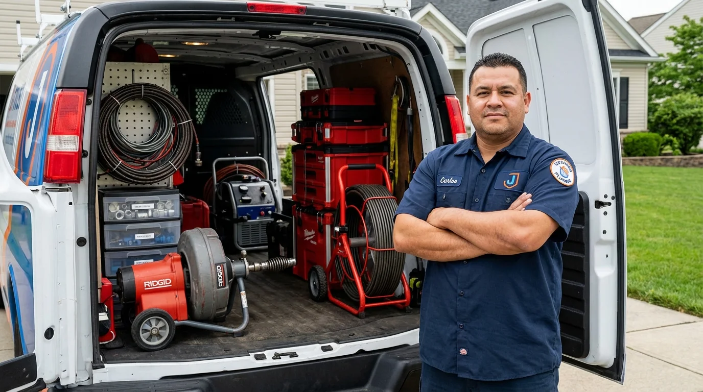 Professional drain cleaning equipment and Johns Plumbing LLC plumber in Hawarden