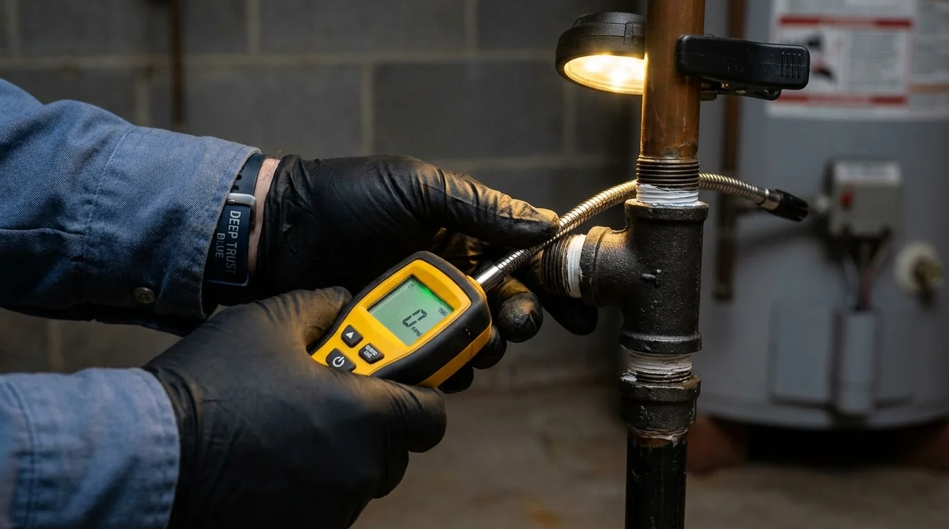 Gas leak detection with electronic sniffer by Johns Plumbing LLC in Hawarden