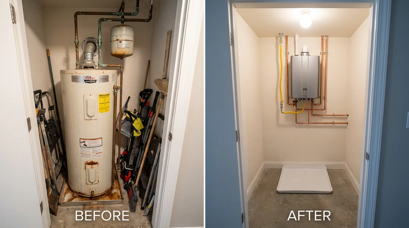 Tank water heater versus wall-mounted tankless unit comparison for Hawarden, IA homeowners